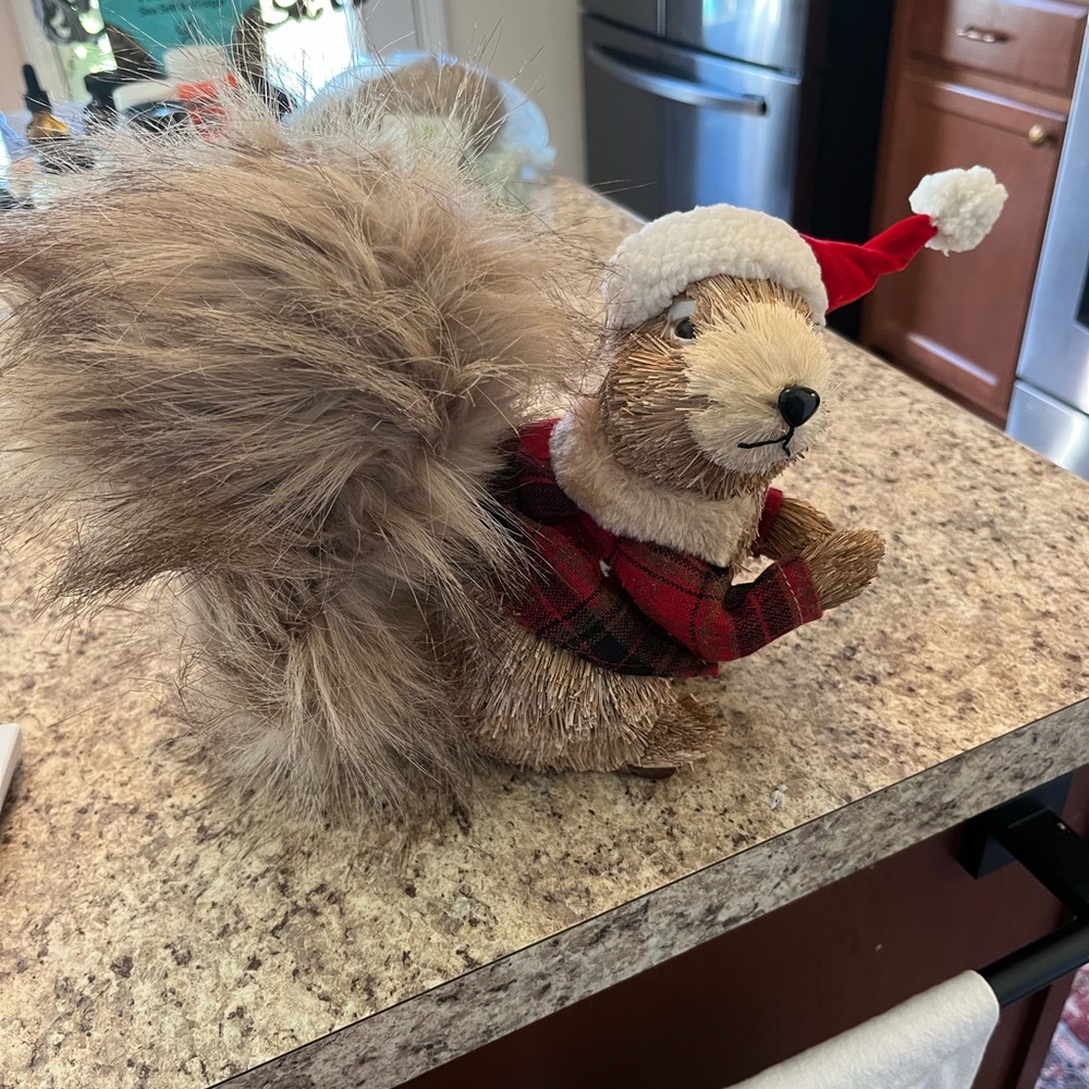 Festive Plush Squirrel with Santa Hat